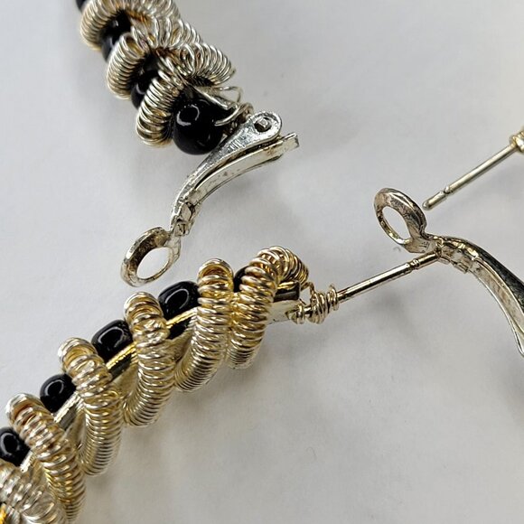 Black with Silver Tone Earrings in a Spiral Design - Picture 4 of 12